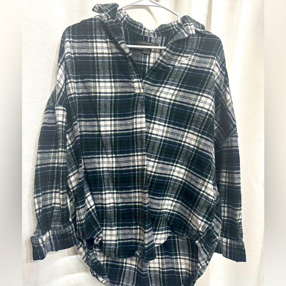 French Connection Plaid Flannel Top • 3/4 Sleeves • S • Oversized